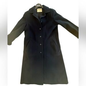 Jaeger London Black Wool Camel Hair Coat Minimalist Long UK 8 US medium